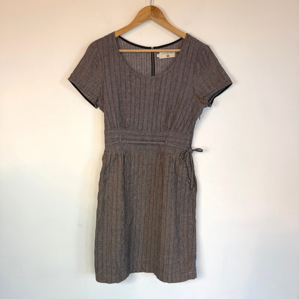 Cotélac Dress Linen Cotton Striped Belted Pockets French Lagenlook Earthy Size 2